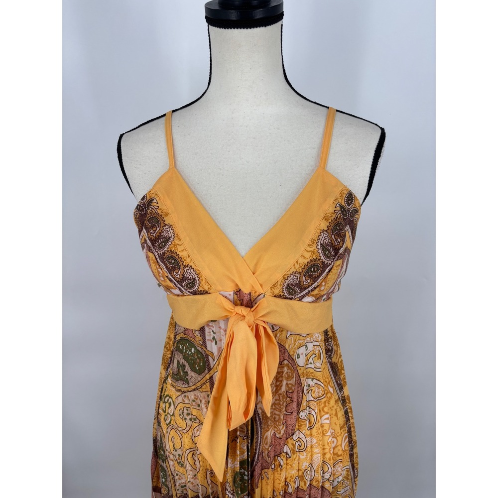 Adele Fado Pleated Handkerchief Dress Womens IT 44 Yellow Paisley Boho Midi - Picture 3 of 8